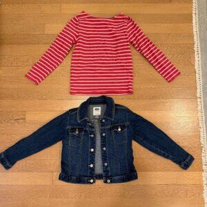 Mini Boden Striped Shirt & Old Navy Jean Jacket (Shirt Size 6-7) (Jacket Size 5)